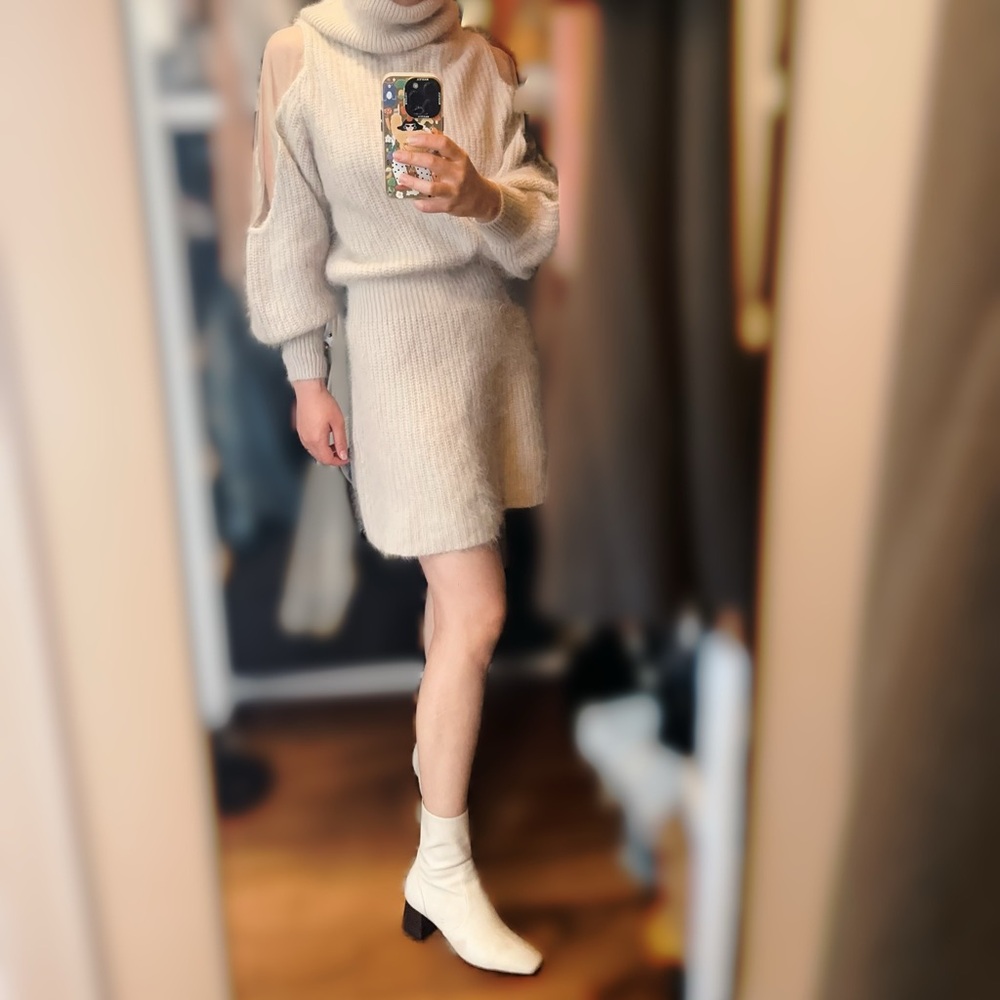 Elegant Cream Turtleneck Sweater Dress